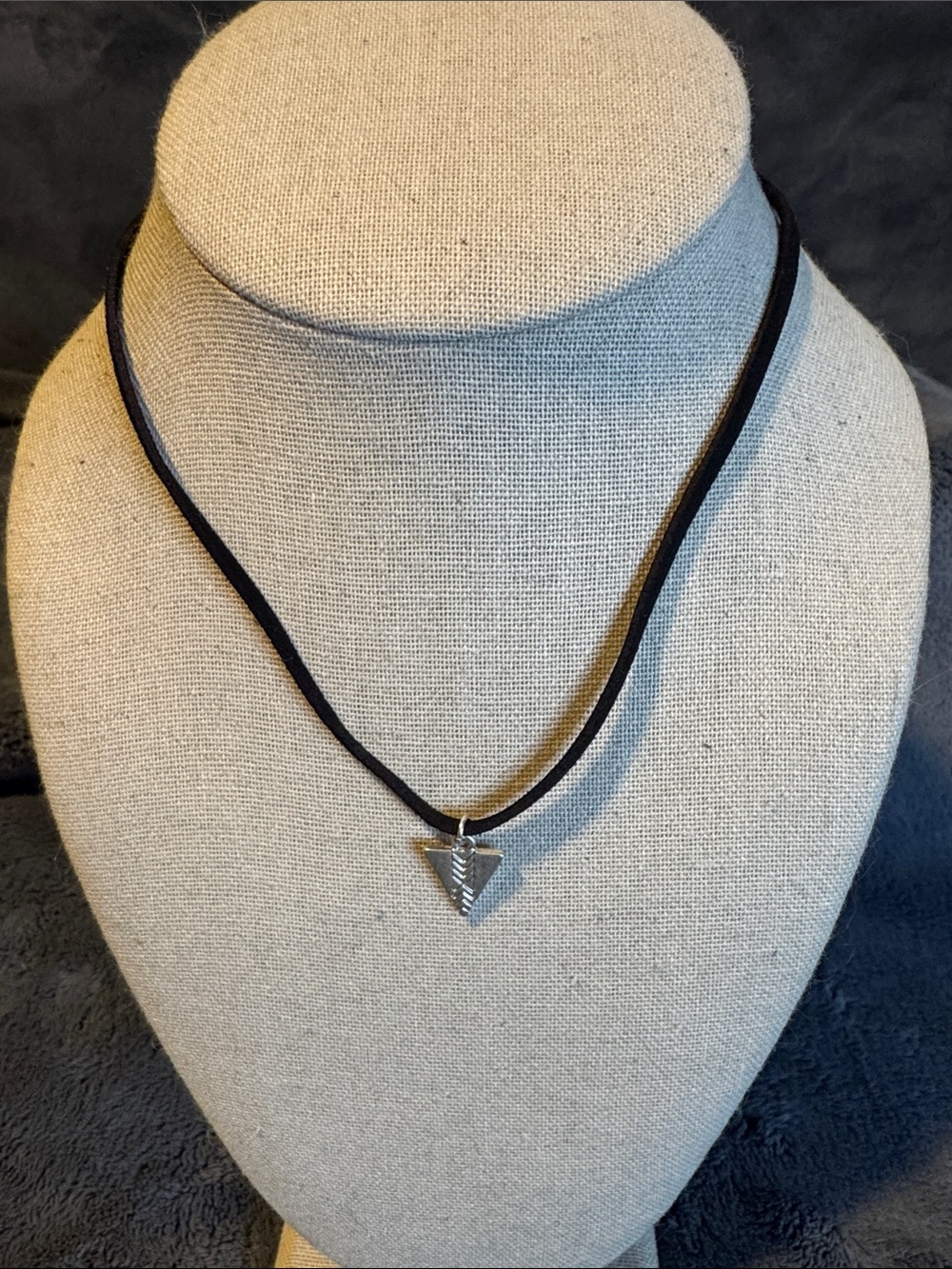 Silver Arrowhead Pendant Chocker on Black 
Suede by Marlyn Schiff